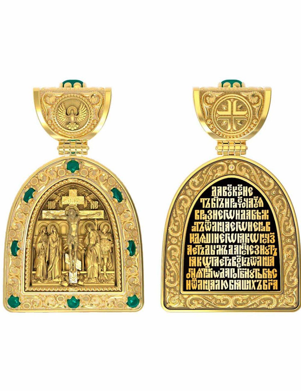 Образок из лимонного золота c эмалью и хризопразом