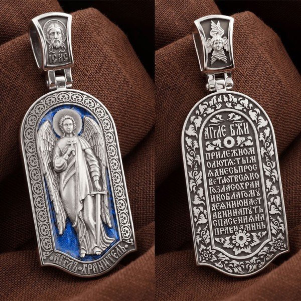 Образок из белого золота c эмалью