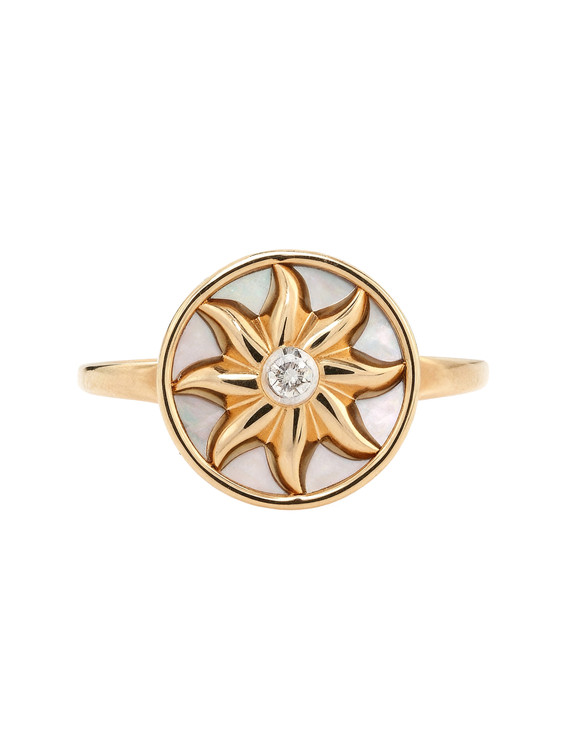 Кольцо из красного золота 585 пробы c бриллиантами и перламутром