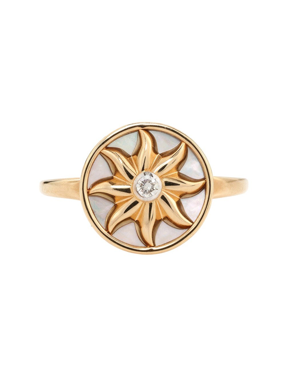 Кольцо из золота c бриллиантами и перламутром