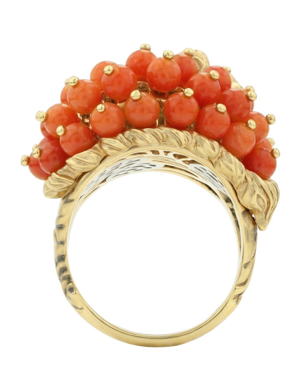 Кольцо из лимонного золота c эмалью и кораллом