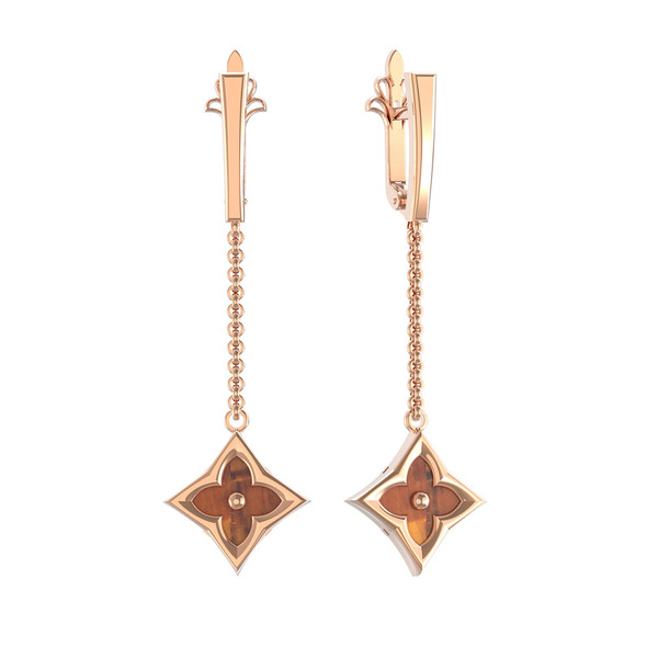 Серьги из красного золота 585 пробы c тигровым глазом