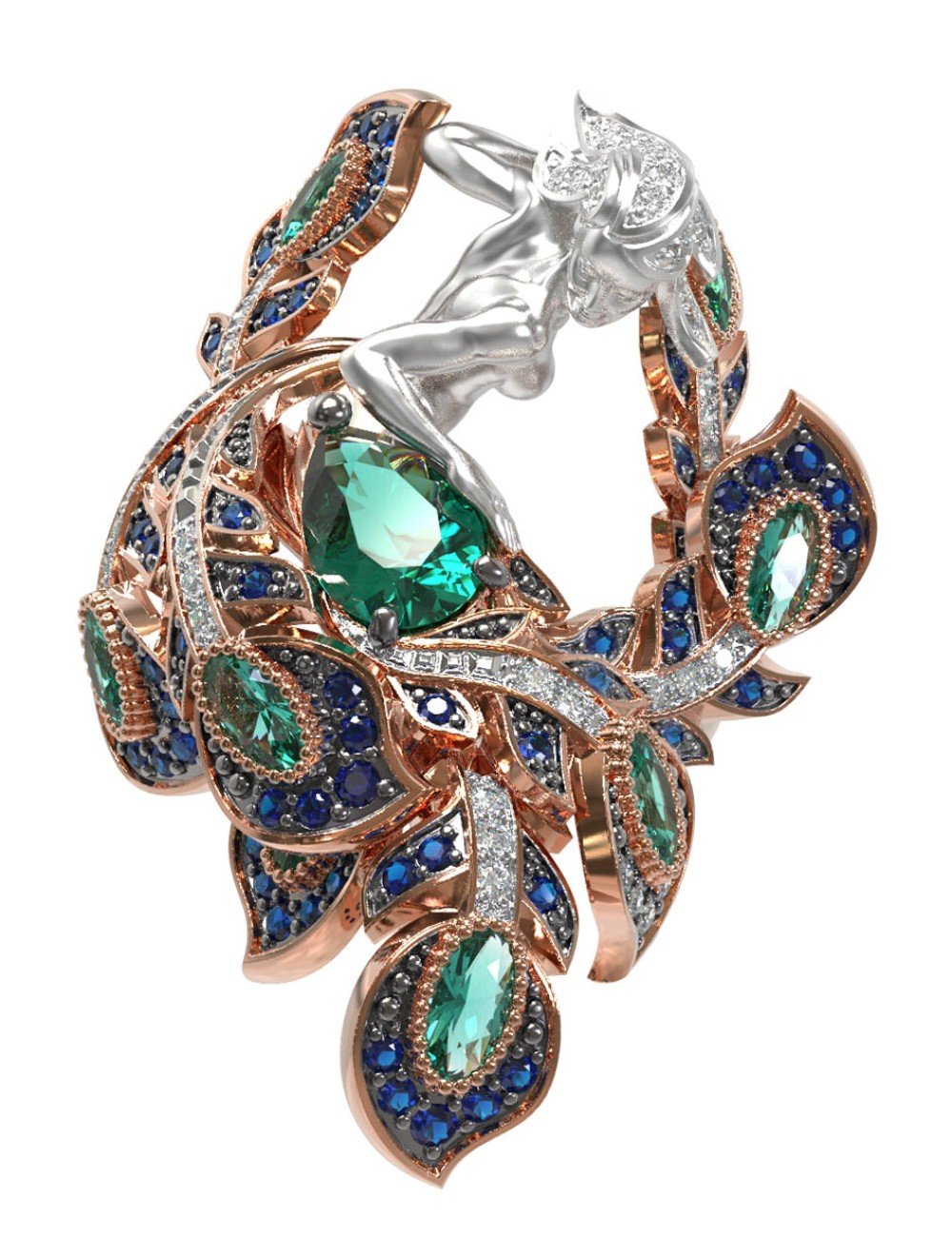 Кольцо из золота c фианитом и хризопразом