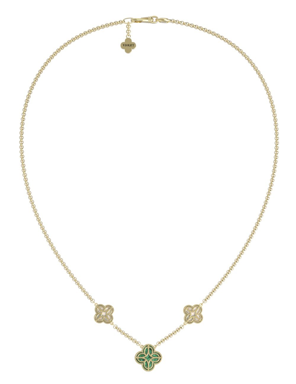 Колье из лимонного золота c бриллиантами, малахитом и перламутром