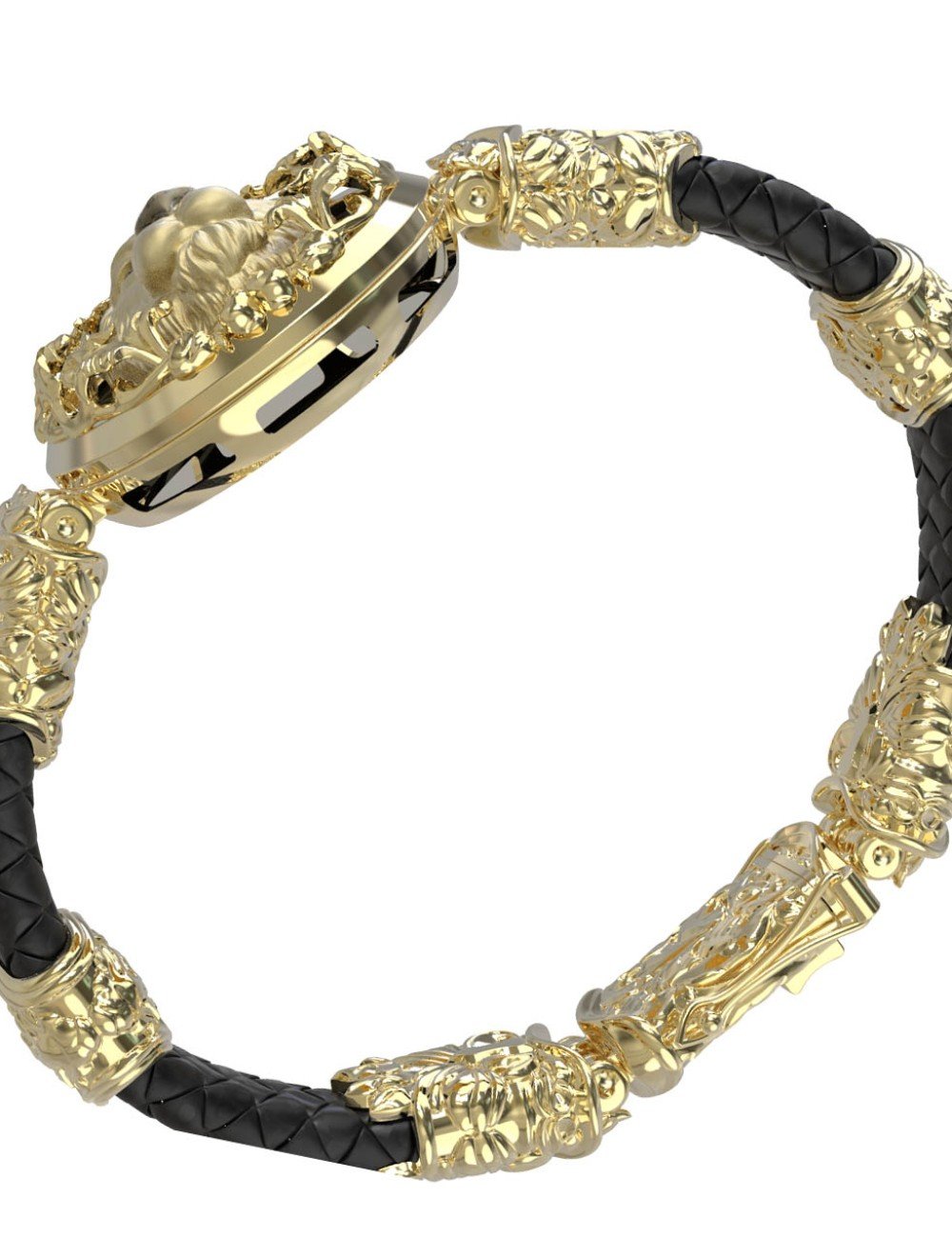 Браслет из лимонного золота c эмалью, шнурком и ониксом