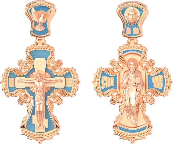 Крест из красного золота 585 пробы c эмалью