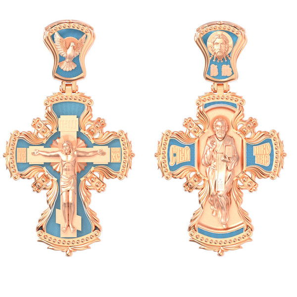 Крест из красного золота 585 пробы c эмалью