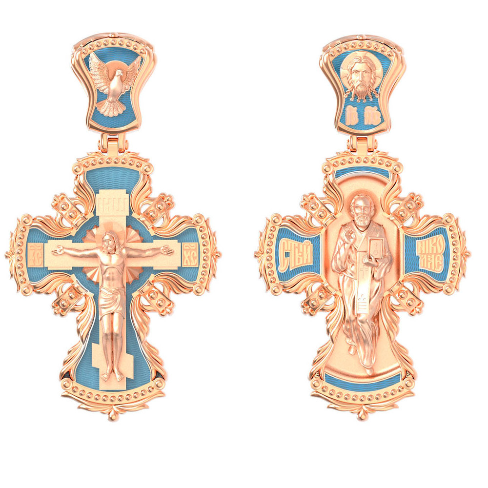 Крест из красного золота 585 пробы c эмалью