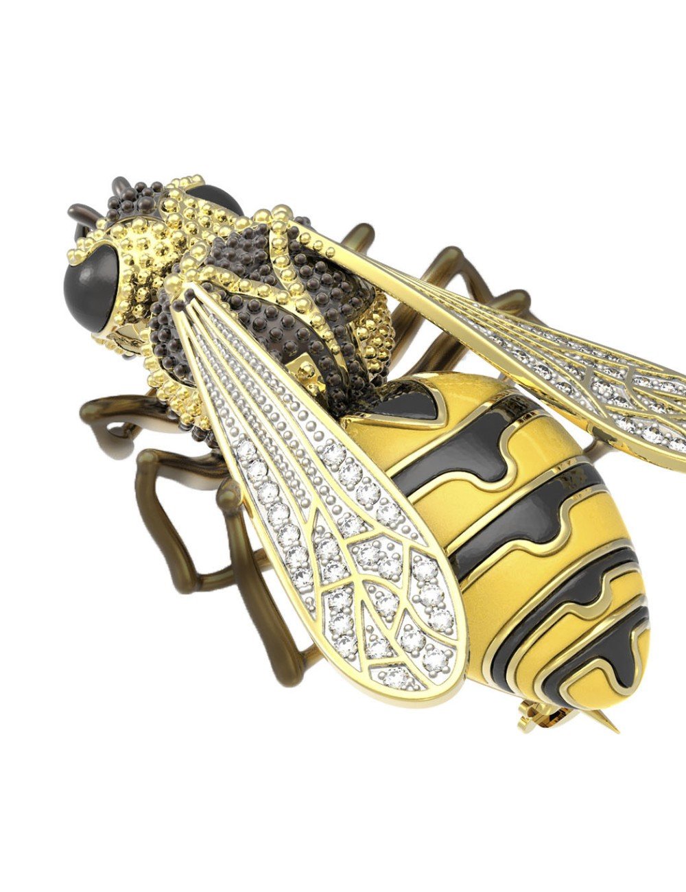 Брошь из лимонного золота c эмалью и фианитом