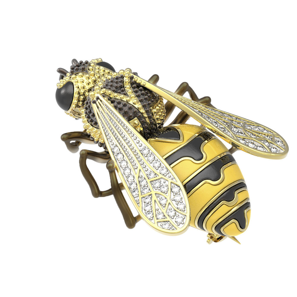 Брошь-подвеска из лимонного золота 585 пробы c эмалью и фианитом