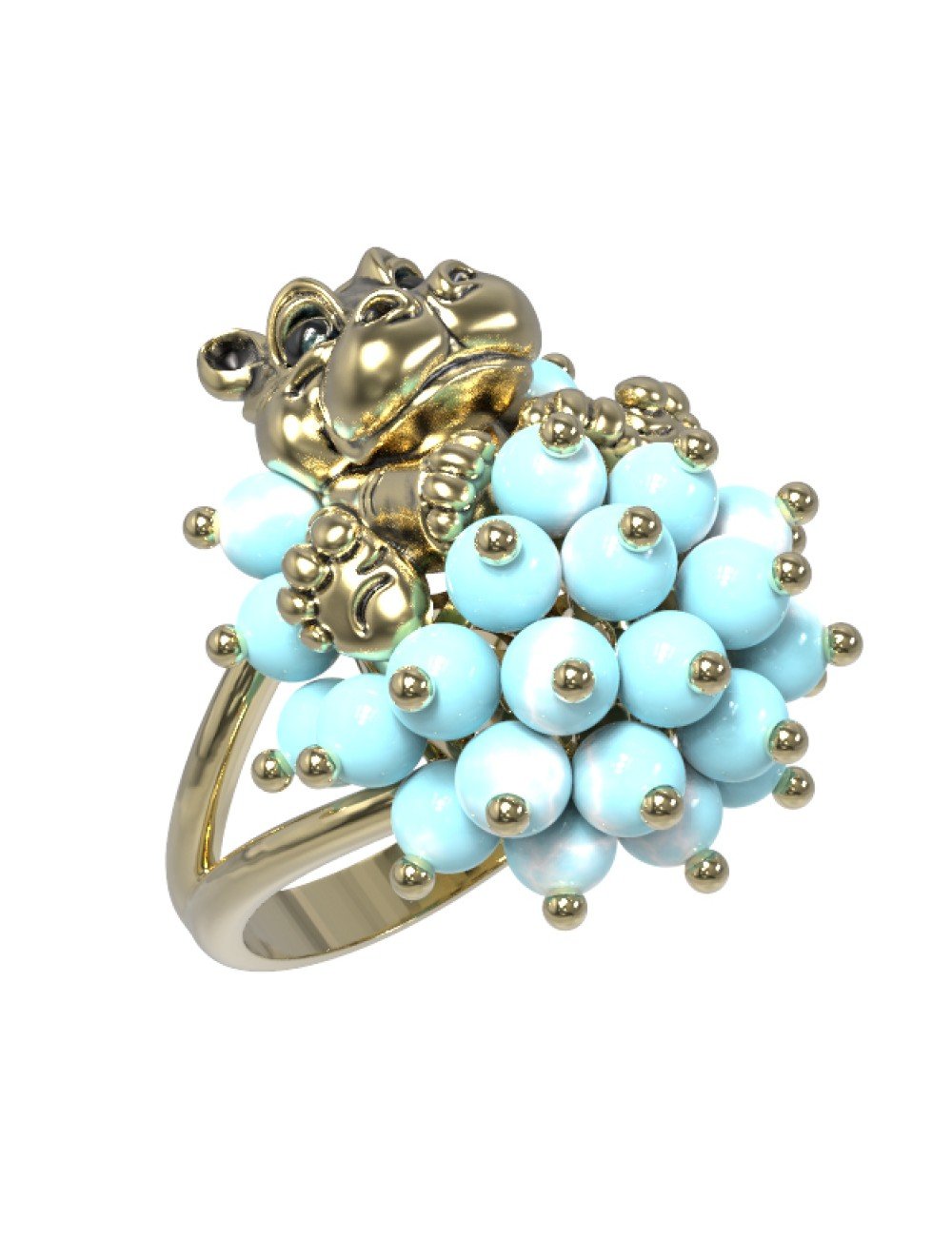 Кольцо из лимонного золота c эмалью и бирюзой