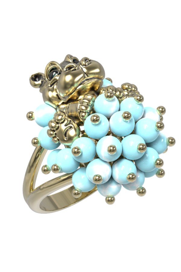 Кольцо из лимонного золота c эмалью и бирюзой