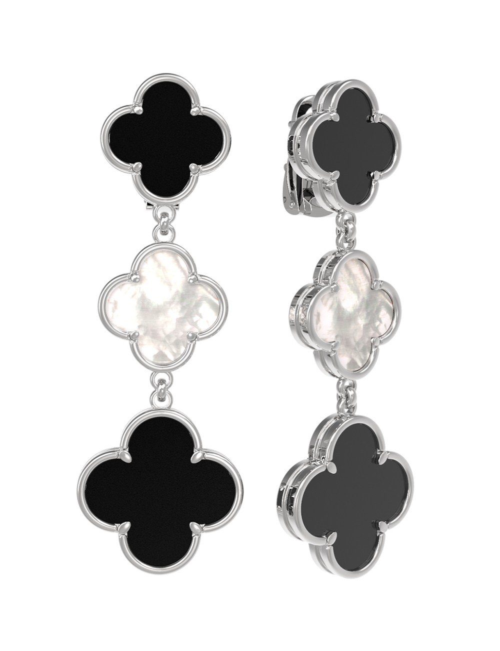 Серьги из белого золота c ониксом и перламутром