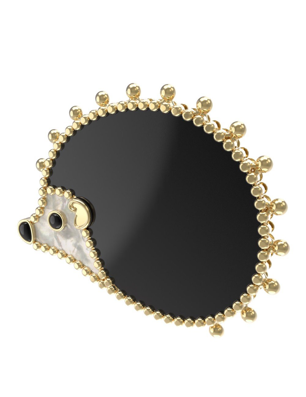 Брошь из лимонного золота c эмалью, ониксом и перламутром