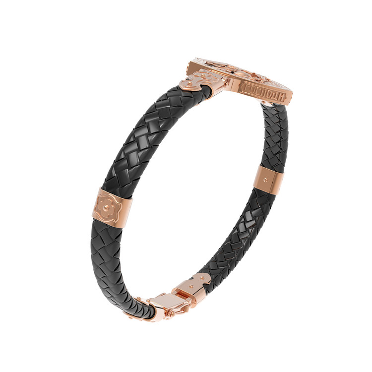 Браслет из красного золота 585 пробы c шнурком и ониксом