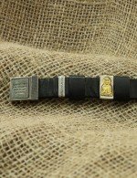 Браслет из серебра и золота c кожаным шнурком