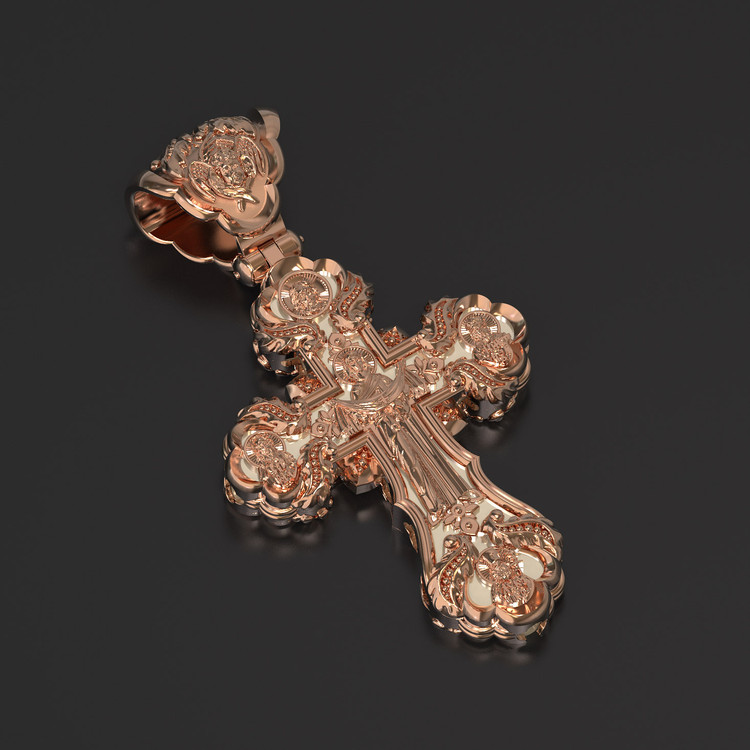 Крест из красного золота 585 пробы c бивнем мамонта