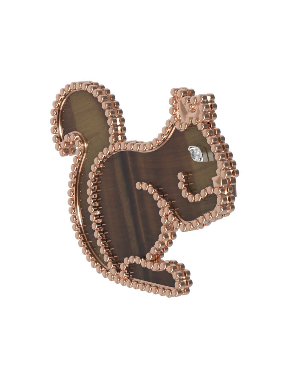 Брошь из золота c бриллиантами и тигровым глазом