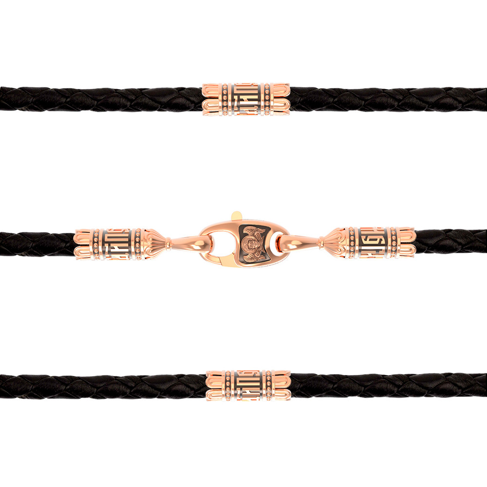 Цепь-шнурок кожа из красного золота 585 пробы c кожаным шнурком