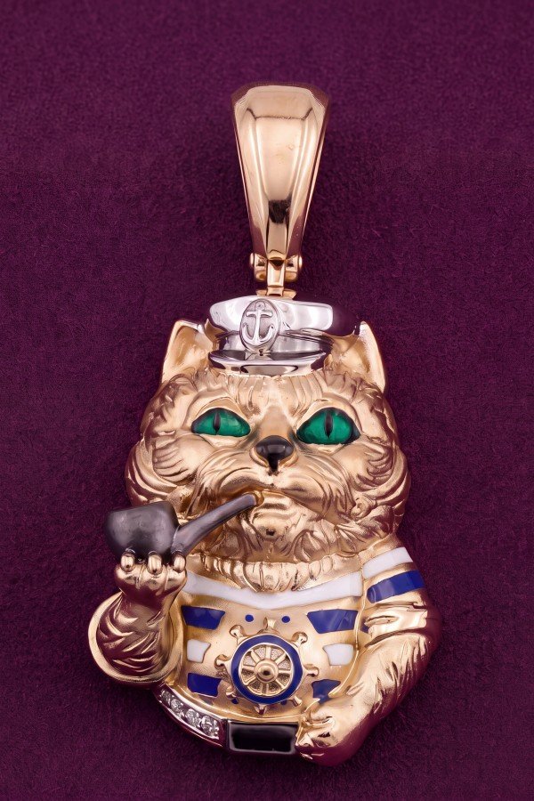 Подвеска из золота 585 пробы c эмалью, бриллиантами и рубином
