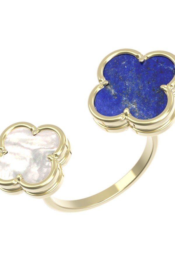 Кольцо из лимонного золота c лазуритом и перламутром