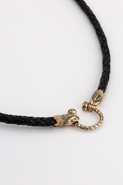 Цепь-шнурок кожа из красного золота 585 пробы c кожаным шнурком