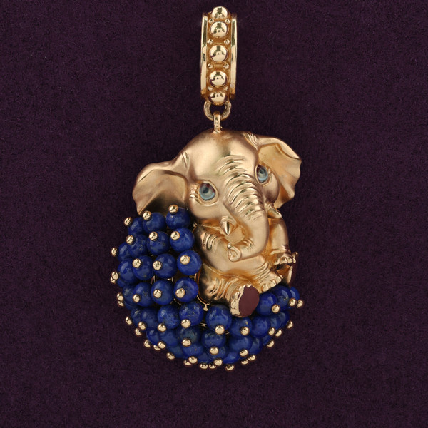 Подвеска из красного золота 585 пробы c эмалью и лазуритом