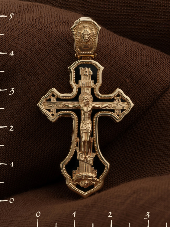 Крест из красного золота 585 пробы c ониксом