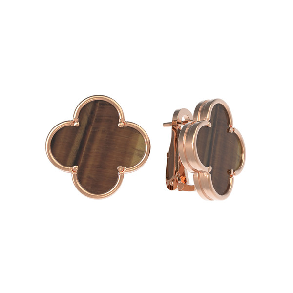 Серьги из красного золота 585 пробы c тигровым глазом