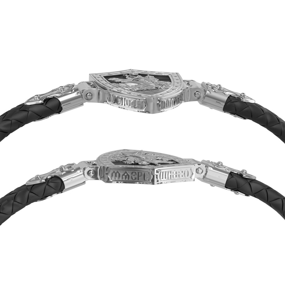 Браслет из белого золота 585 пробы c шнурком и ониксом