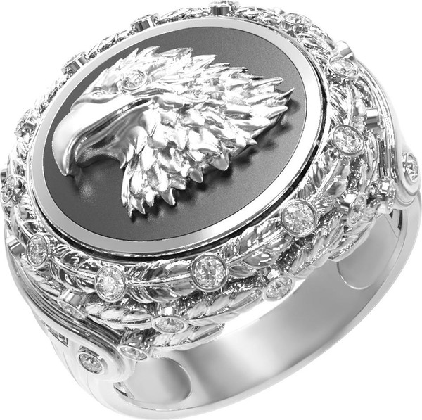 Кольцо из белого золота 585 пробы c бриллиантами и ониксом