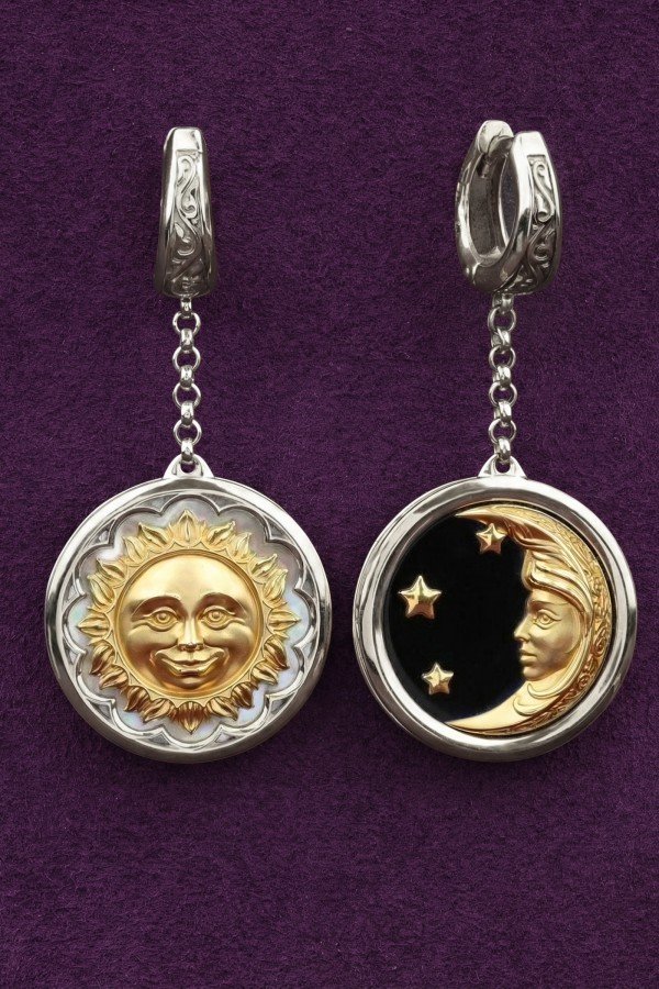 Серьги из белого золота c ониксом и перламутром