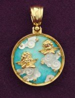 Подвеска из лимонного золота c бирюзой и перламутром