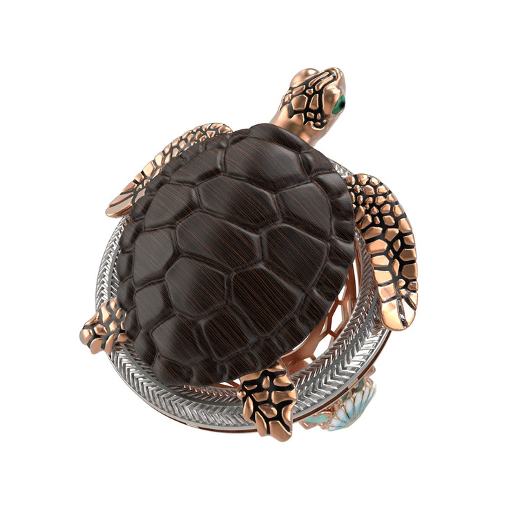 Кольцо из красного золота 585 пробы c эмалью и железным деревом