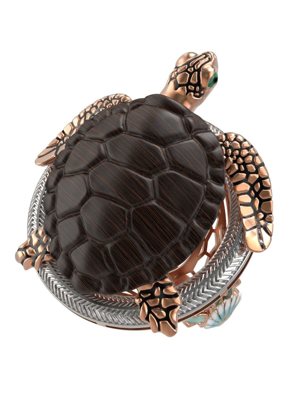 Кольцо из золота c эмалью и железным деревом