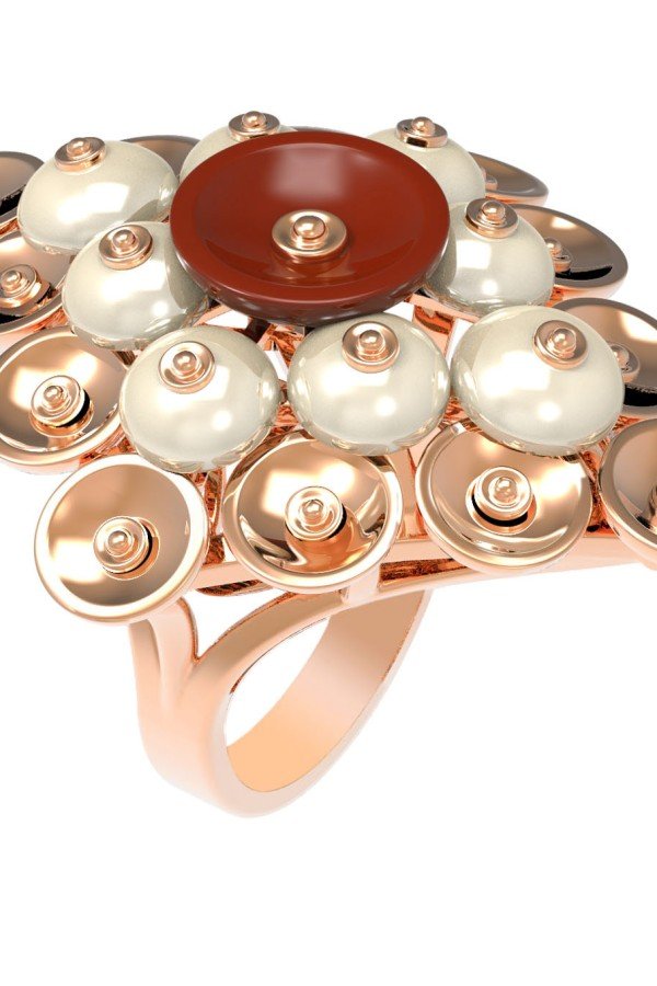 Кольцо из золота c агатом и перламутром