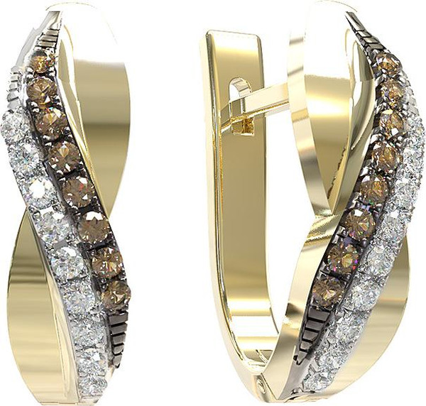 Серьги из лимонного золота 585 пробы c бриллиантами