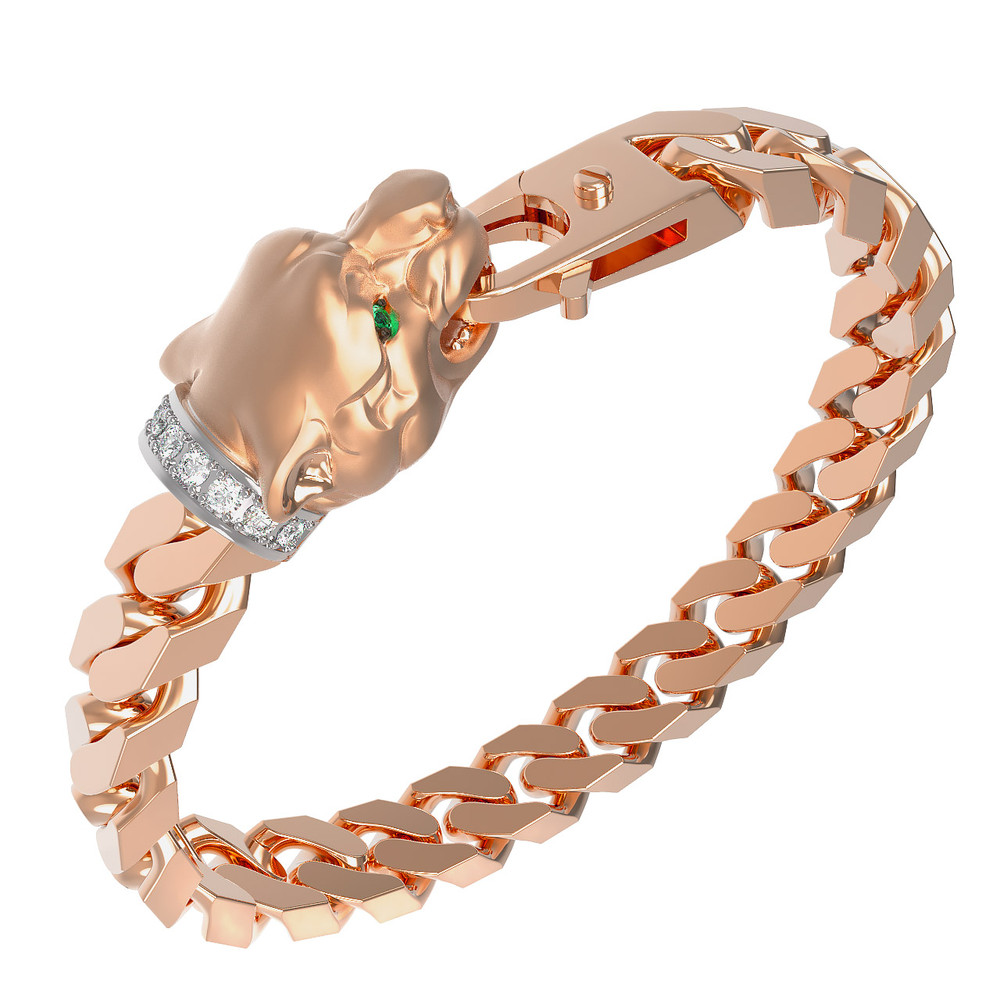 Браслет из красного золота 585 пробы c бриллиантами и изумрудом