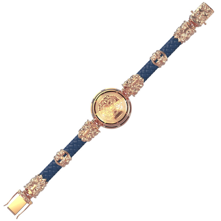 Браслет из красного золота 585 пробы c кожаным шнурком и ониксом