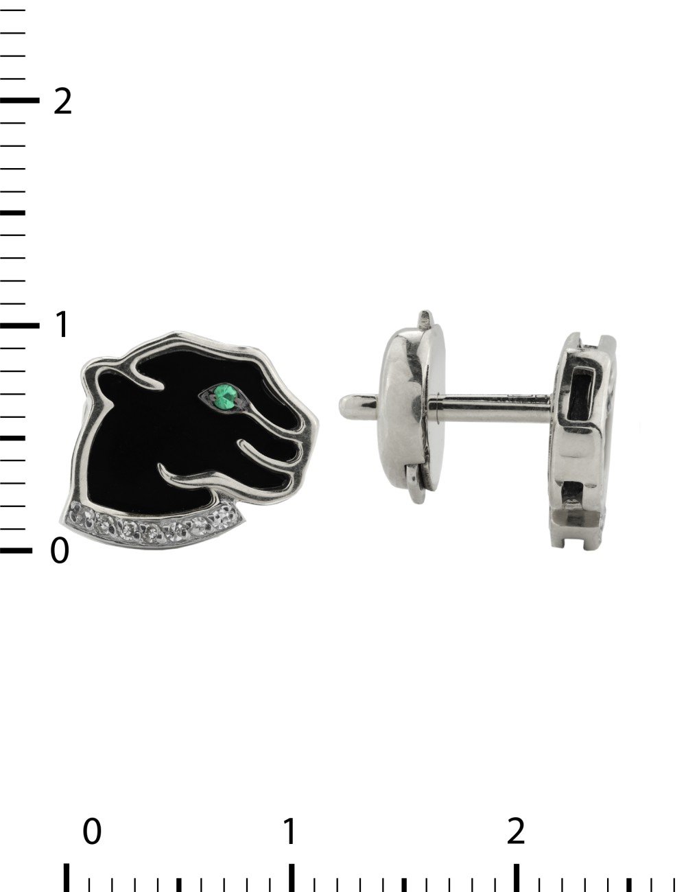 Серьги из белого золота c бриллиантами, изумрудом и ониксом