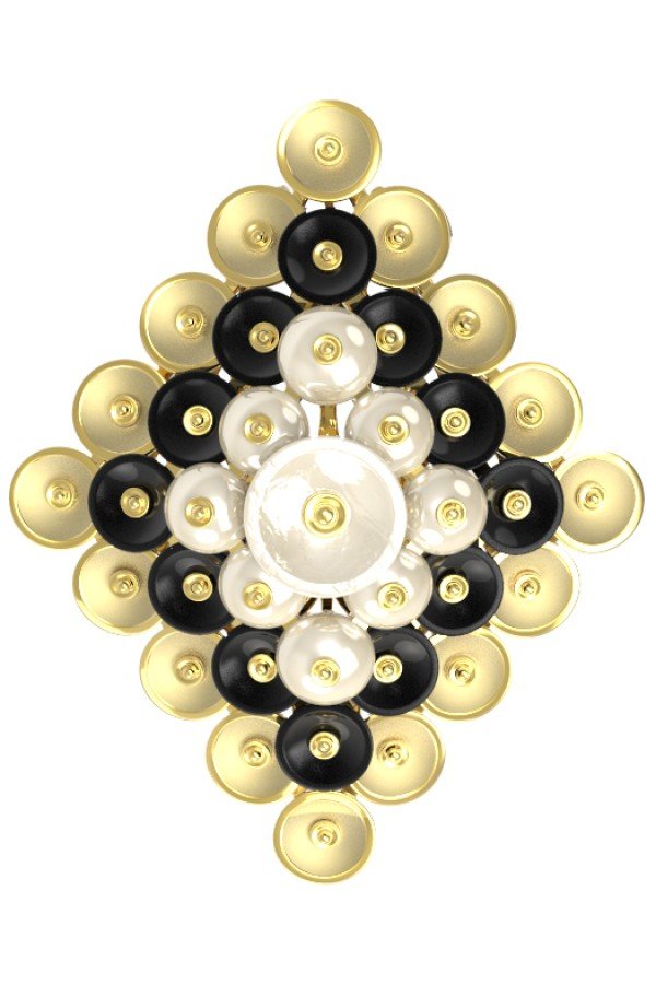 Подвеска из лимонного золота c ониксом и перламутром