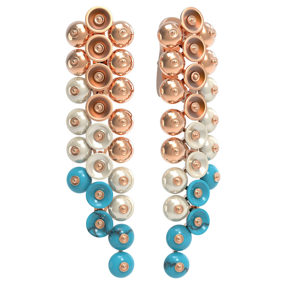 Серьги из красного золота 585 пробы c бирюзой и перламутром