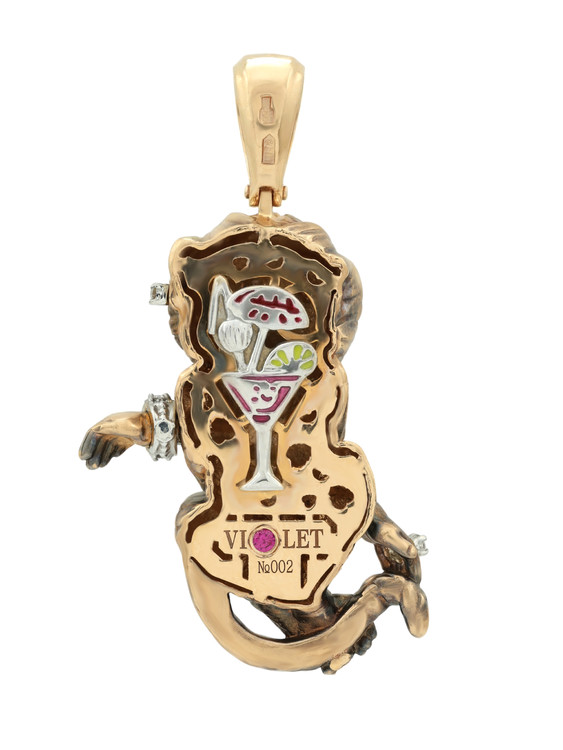 Подвеска из красного золота 585 пробы c эмалью, бриллиантами, рубином и бивнем мамонта