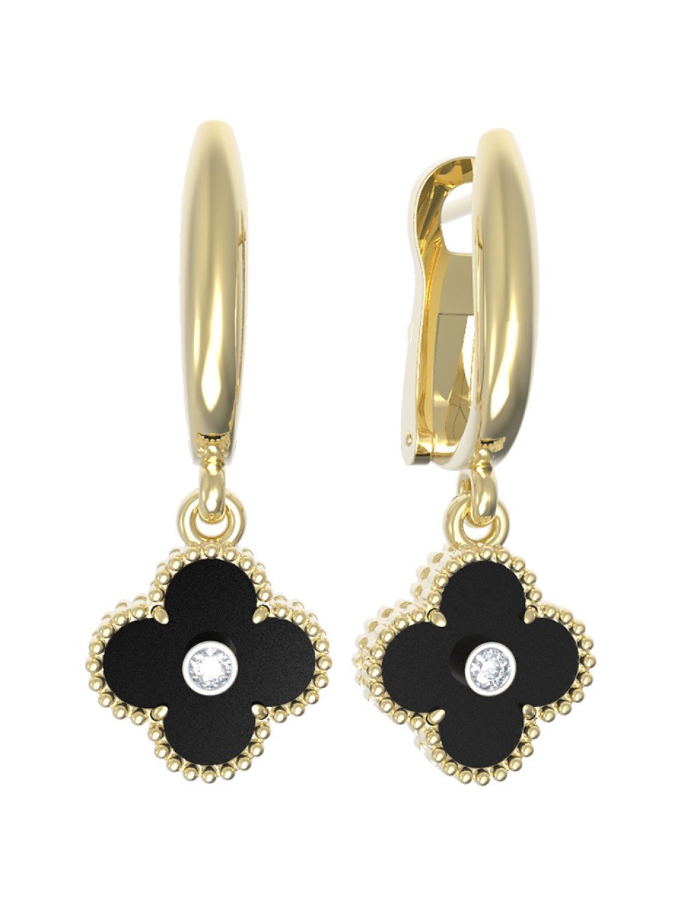 Серьги из лимонного золота c бриллиантами и ониксом