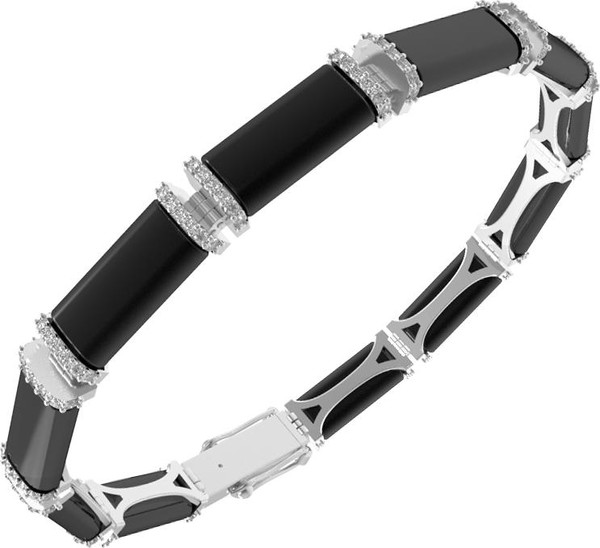 Браслет из белого золота 585 пробы c бриллиантами и ониксом