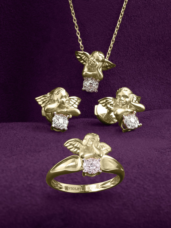 Серьги из лимонного золота 585 пробы c бриллиантами