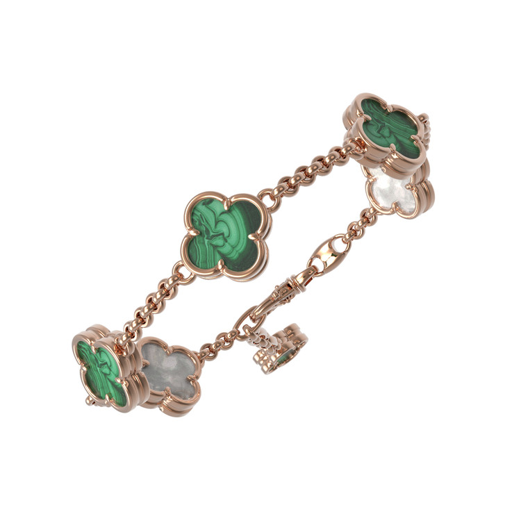 Браслет из красного золота 585 пробы c малахитом и перламутром