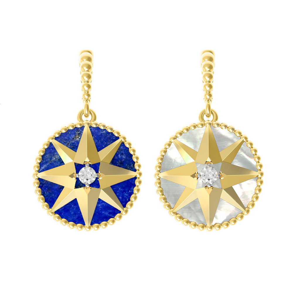 Подвеска из лимонного золота 585 пробы c фианитом, лазуритом и перламутром