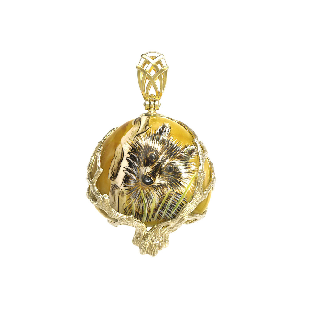 Подвеска из лимонного золота 585 пробы c росписным янтарём