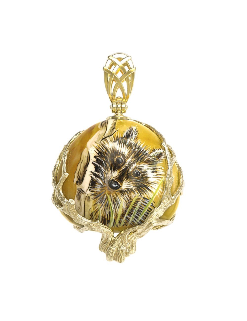 Подвеска из лимонного золота c росписным янтарём